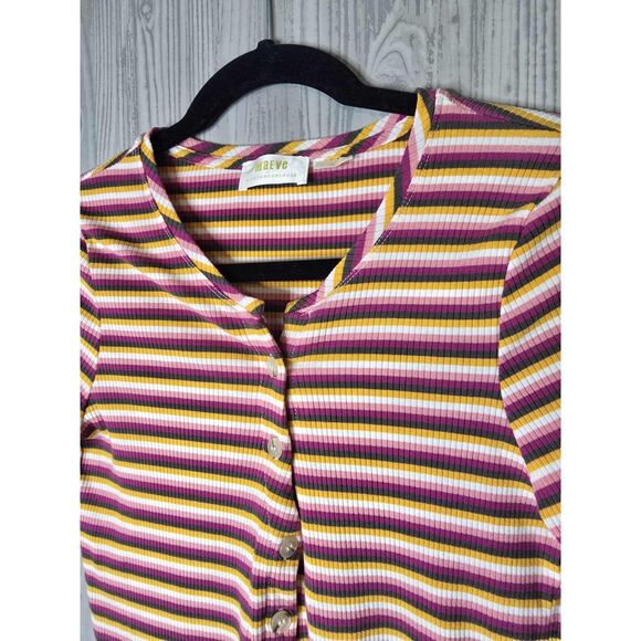 Maeve Anthropologie Striped Button Front Top Women’s Medium Ribbed Tencel Retro - Picture 3 of 5